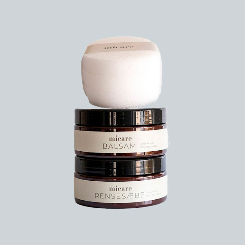 Micare kit 1 - rensesæbe - balsam og 3 svampe - Dansk produceret - Freja skind