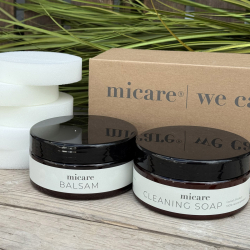 Micare kit 1 - rensesæbe - balsam og 3 svampe - Dansk produceret - Freja skind