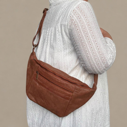 Madison bumbag - stor bumbag i cognac lammeskind - Freja skind