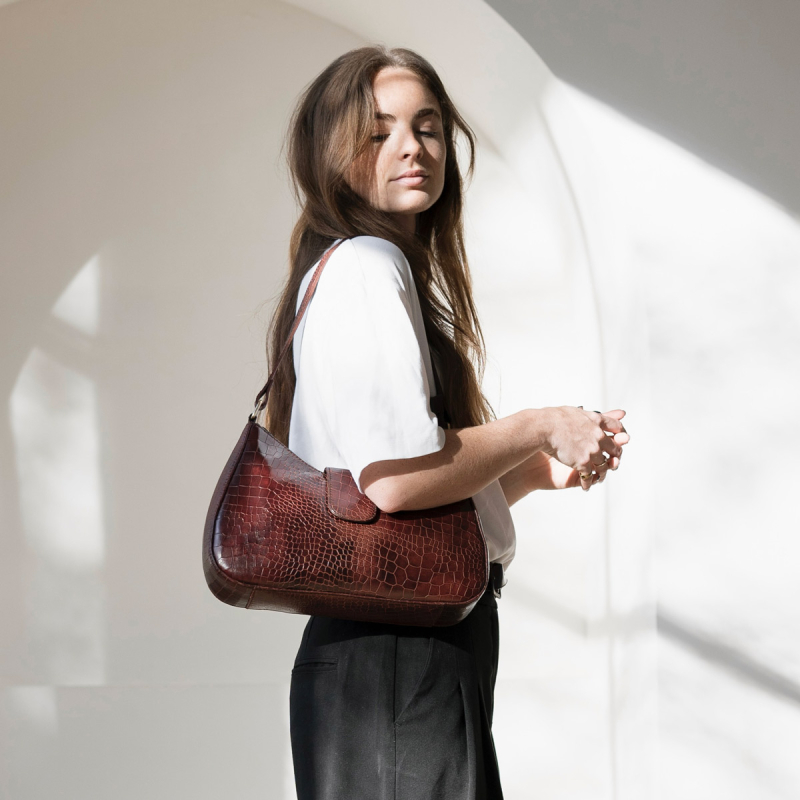 Gladys skuldertaske i croco præget skind - To remme - UR 1216 Leather design