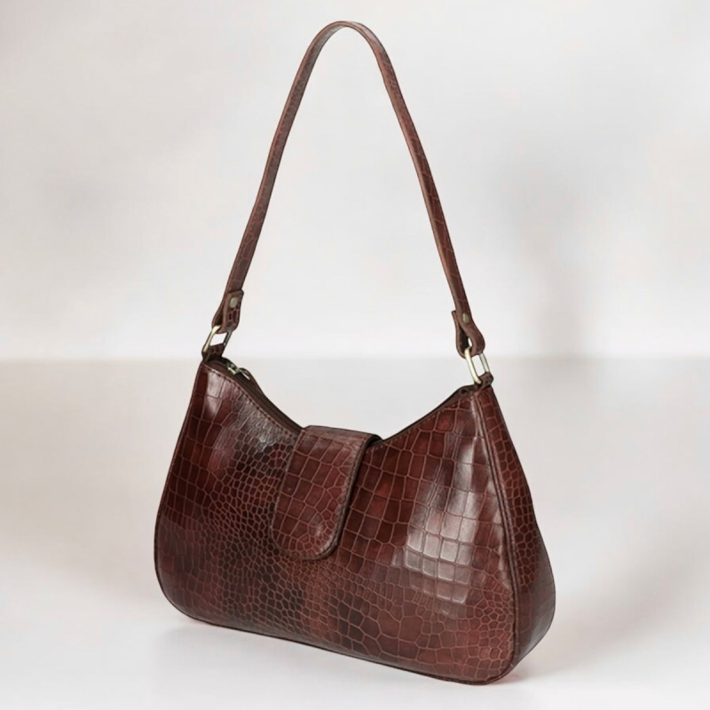 Gladys skuldertaske i croco præget skind - To remme - UR 1216 Leather design