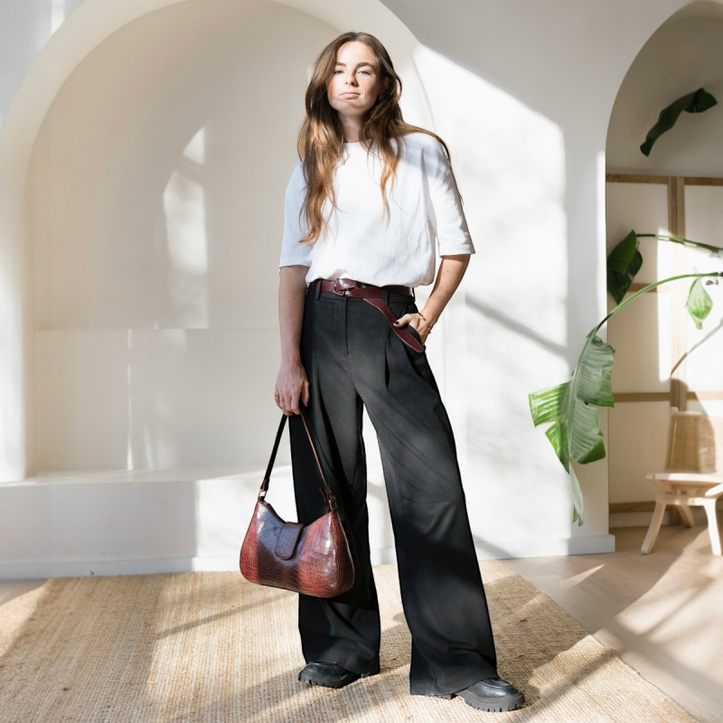 Gladys skuldertaske i croco præget skind - To remme - UR 1216 Leather design