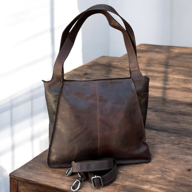 Elly shopper i brun bøffellæder - Leather design UR 1201