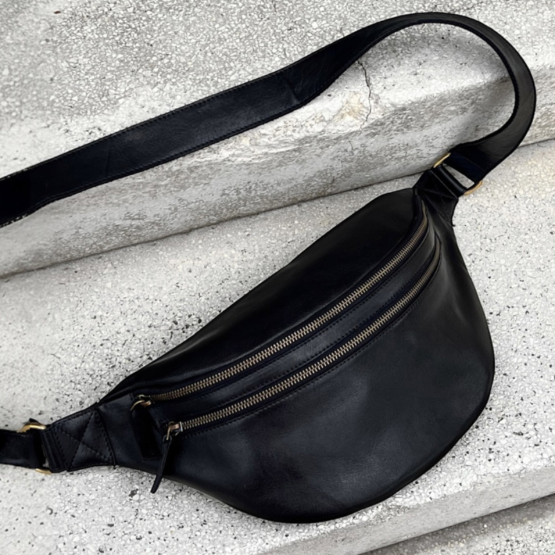sort Mandello bumbag - kalvelæder - Montana - Freja skind