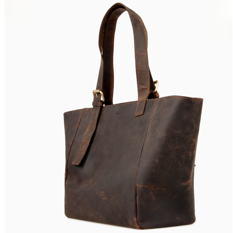 Läder shopper med dragkedja - Brun buffelläder - Dam - Treats