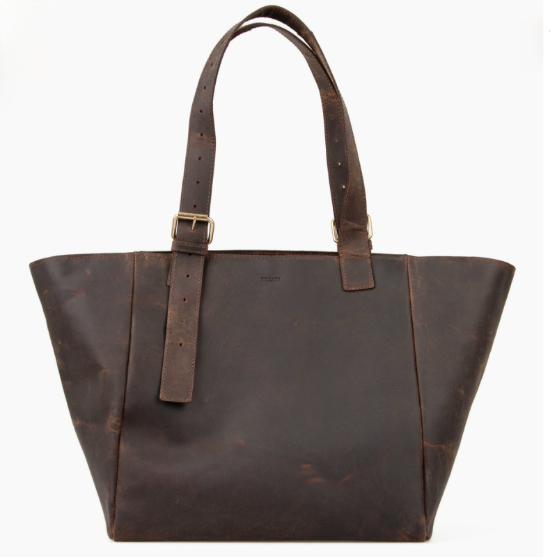 Läder shopper med dragkedja - Brun buffelläder - Dam - Treats