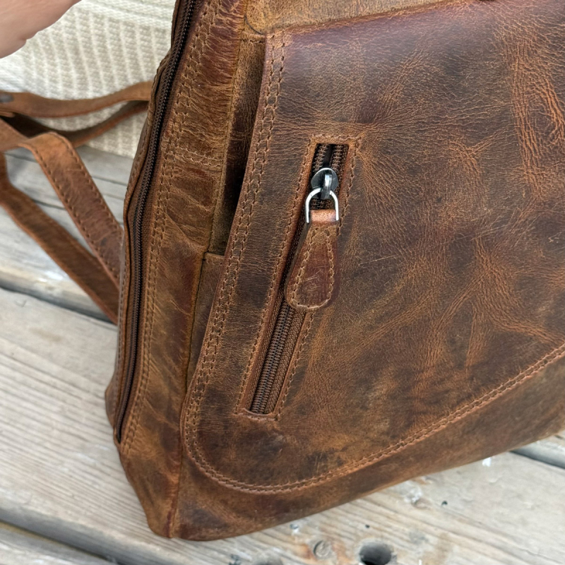 Naima rygsæk - Hunter brun læder fra Leather design - Freja skind - UR 1147 H