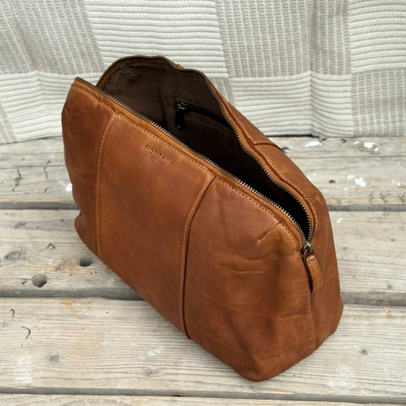 Eden toilettaske i blød bøffelskind - Rummelig model