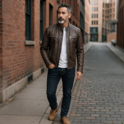 Almond brun herre skindjakke 2130 - Notyz - Freja skind