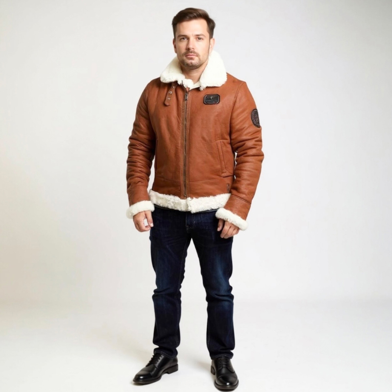 Jackson fårskinnsjacka - Pilotstil - Cognac - Herr - Freja Skind