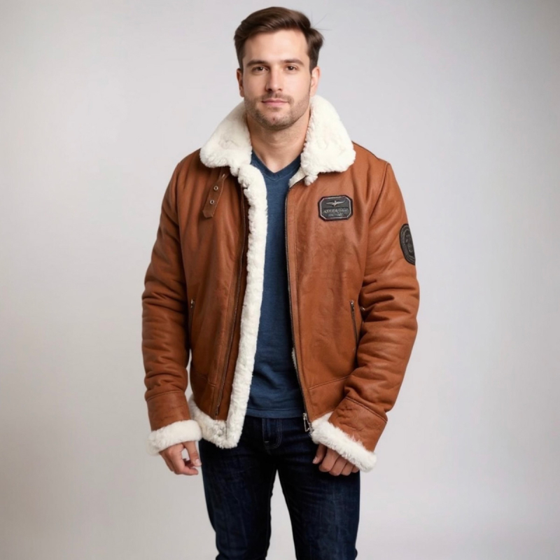 Jackson fårskinnsjacka - Pilotstil - Cognac - Herr - Freja Skind