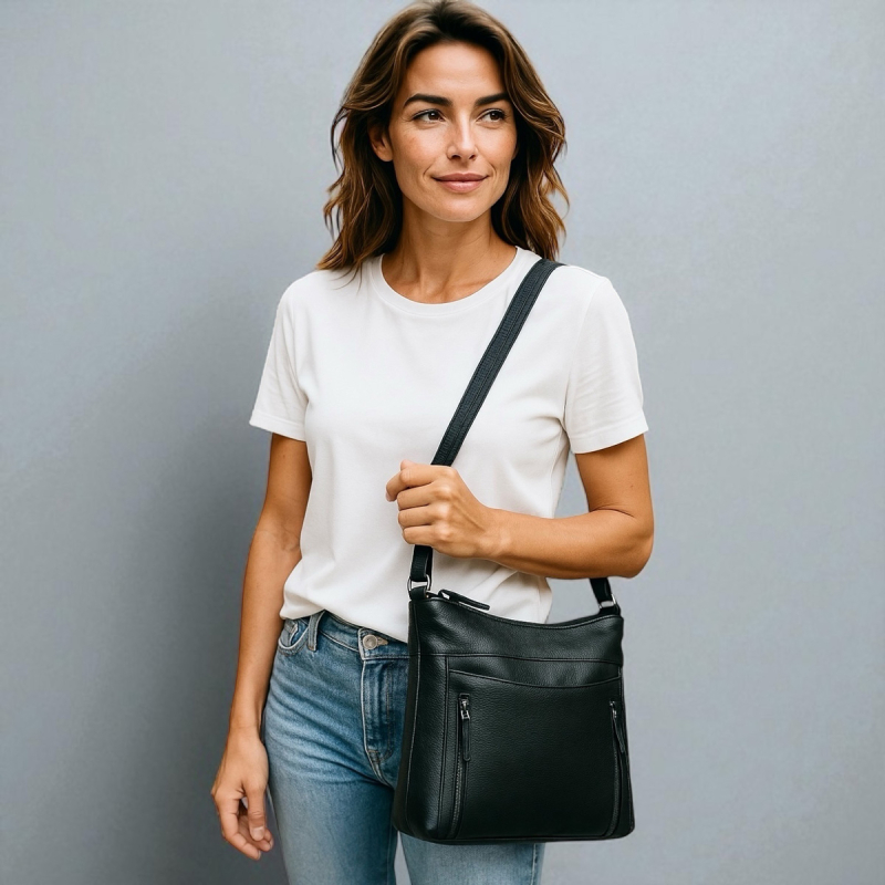 Julia skuldertaske i blød kalvelæder - Leather design - Freja skind