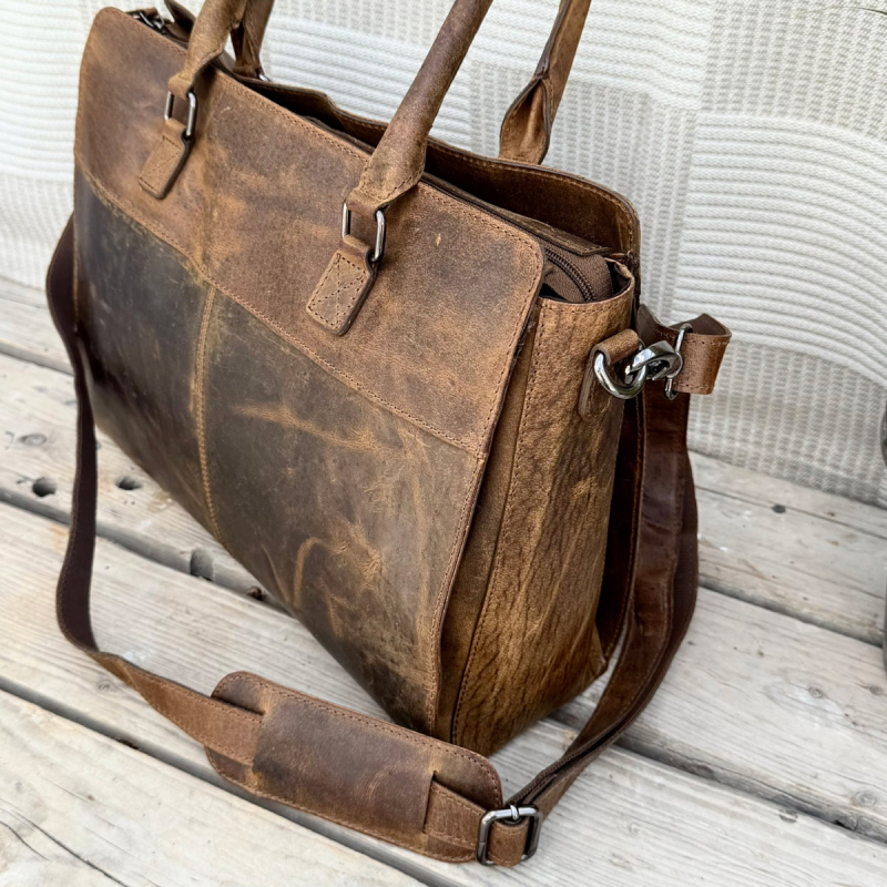 Lady pc taske i hunter brun bøffellæder  - Leather design - Freja skind Lady pc taske i hunter brun bøffellæder  - Leather design - Freja skind