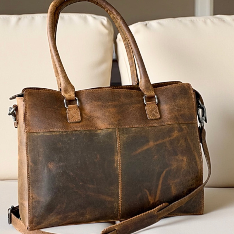 Lady pc taske i hunter brun bøffellæder  - Leather design - Freja skind Lady pc taske i hunter brun bøffellæder  - Leather design - Freja skind