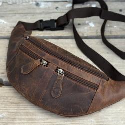 Buff - Bältesväska i brun buffelläder - Unisex - Läderdesign