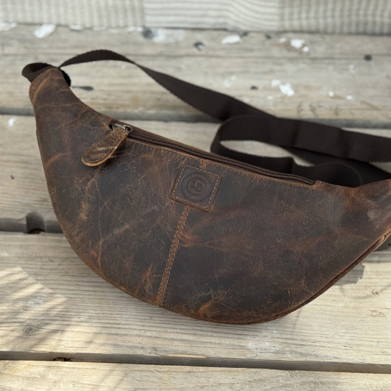 Buff bæltetaske i brun bøffellæder - Unisex - Leather design