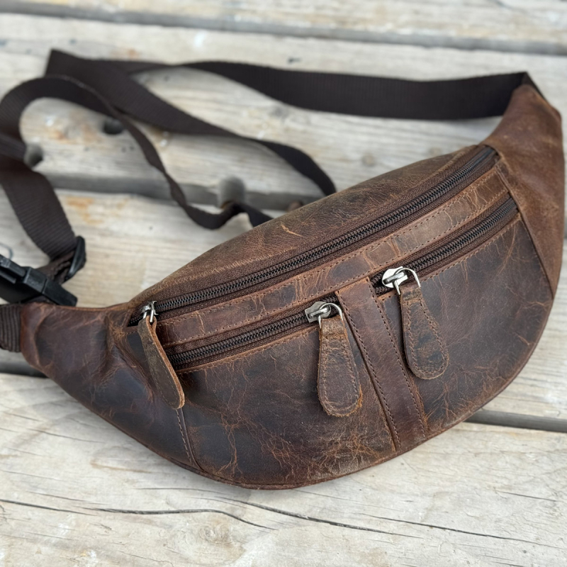 Buff bæltetaske i brun bøffellæder - Unisex - Leather design