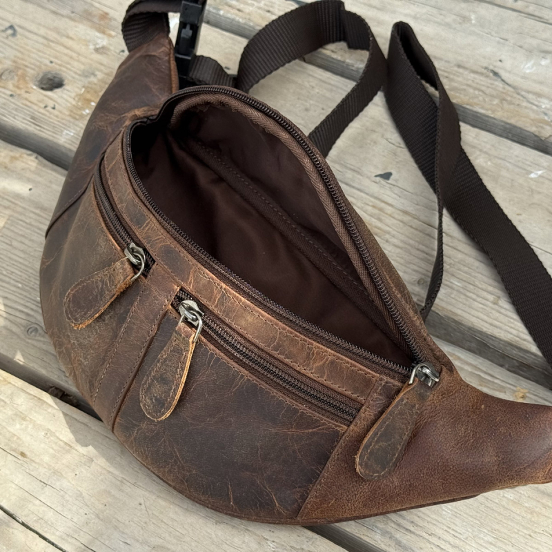Buff - Bältesväska i brun buffelläder - Unisex - Läderdesign