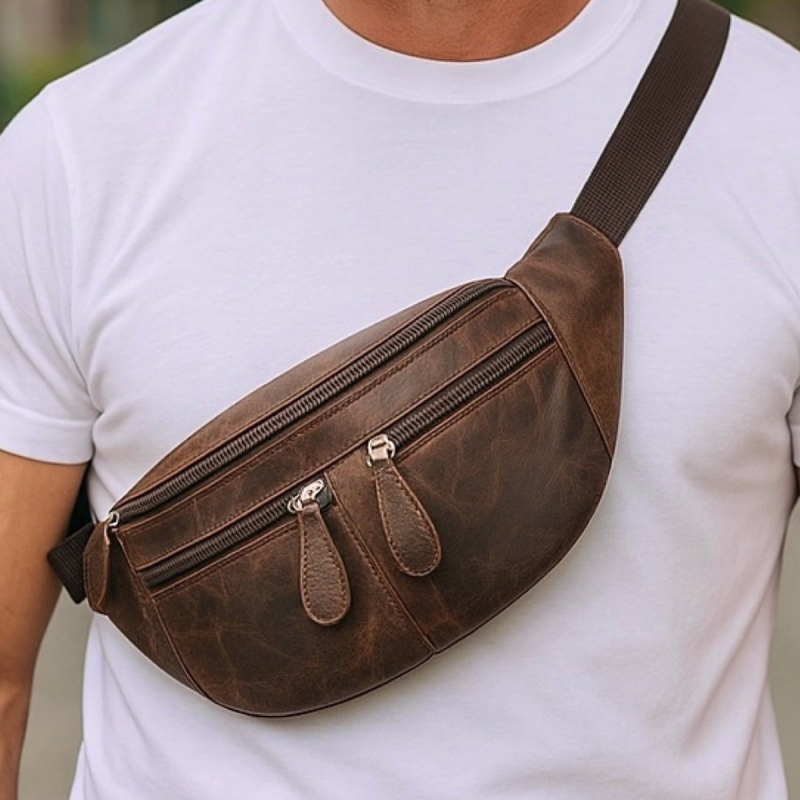 Buff - Bältesväska i brun buffelläder - Unisex - Läderdesign