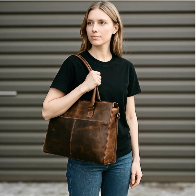 Lady pc taske i hunter brun bøffellæder  - Leather design - Freja skind Lady pc taske i hunter brun bøffellæder  - Leather design - Freja skind