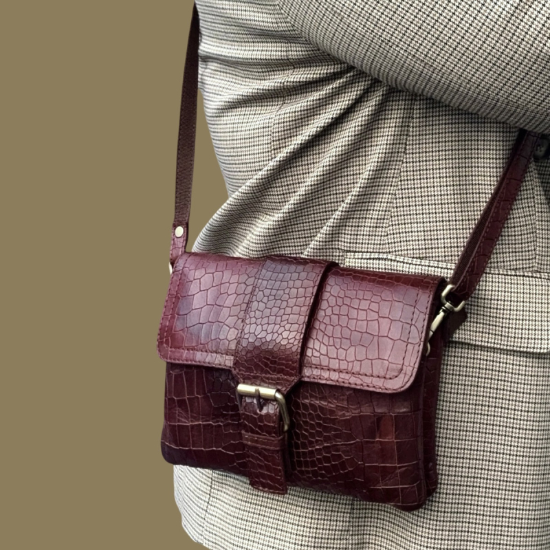 Gloria skindtaske i crocopræget skind - Leather design - UR 1214 - Freja skind