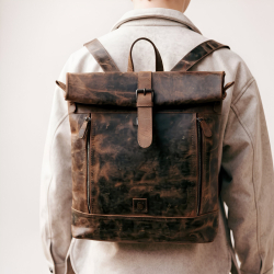Amsterdam rygsæk med rulletop - Bøffellæder - Leather design UR 841