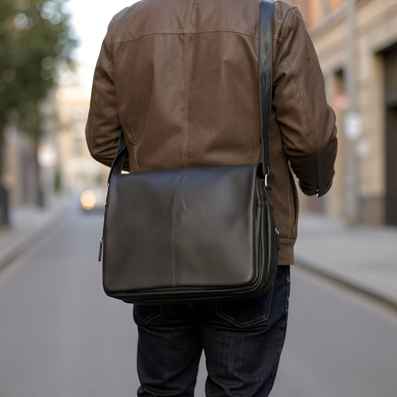 Voyage arbetsväska med klaff - Svart kalvskinn - Unisex - Freja Skind
