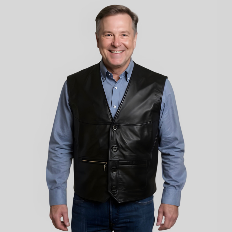 Sort herre skindvest i blød lammeskind - Sidelommer - Freja skind