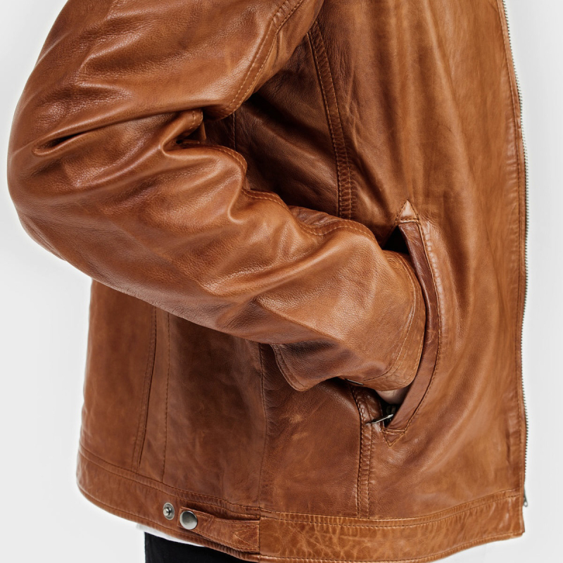 Ronin - Plus size herrejakke i cognac lammeskind - Freja skind