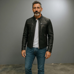 Sort Mission herre læderjakke - Rå stil - Rock and blue