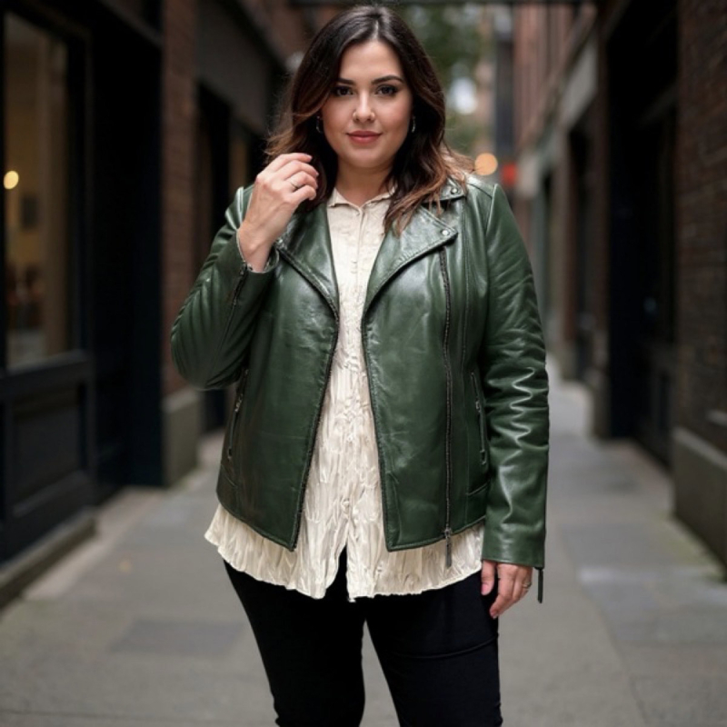 Plus size dame bikerjakke i blød skind - Freja skind