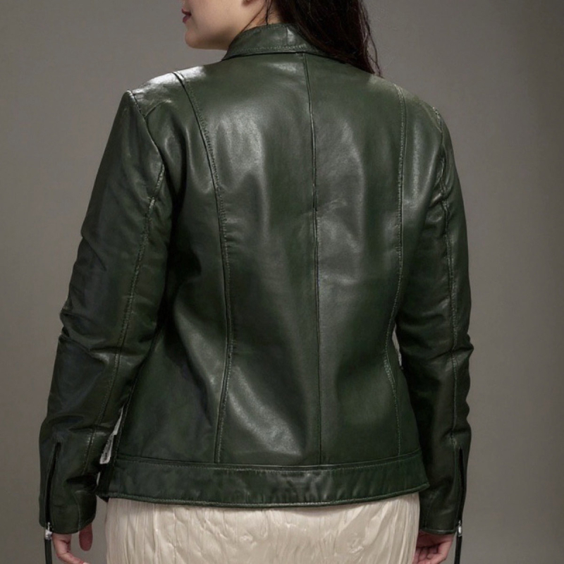 Plus size dame bikerjakke i blød skind - Freja skind