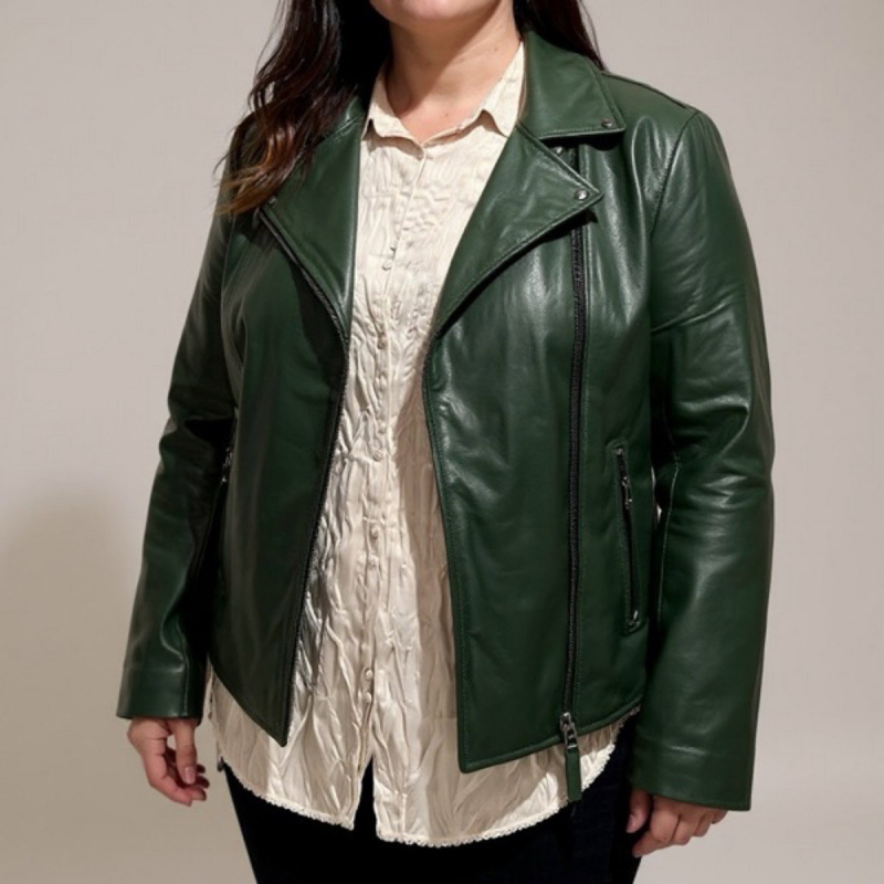 Plus size dame bikerjakke i blød skind - Freja skind