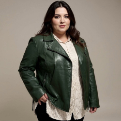 Plus size dame bikerjakke i blød skind - Freja skind