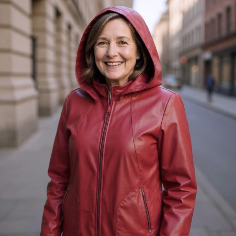 Aliana skinnjacka vinter - Mellanlång - Röd - Dam - Freja Skind