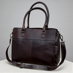 Damernas pc-väska i mörkbrunt buffelläder - För 15,6" pc - Leather design