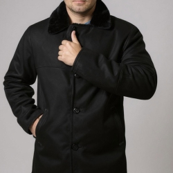 Sort herre rulamsjakke - Freja skind - mellemlang model