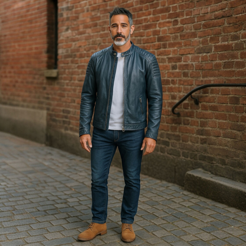 Chan herrejakke i blå lammeskind - Gipsy - Freja skind