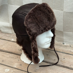 Brun Ushanka pelshue - Brun med brun pels - Vinterhue - Freja skind