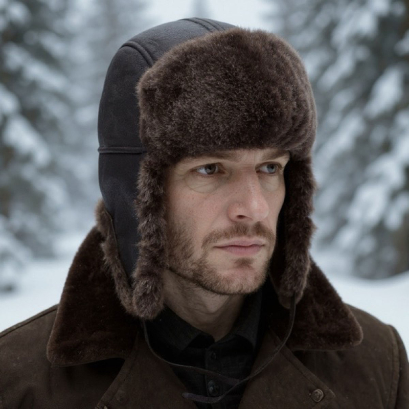 Brun Ushanka pelshue - Brun med brun pels - Vinterhue - Freja skind