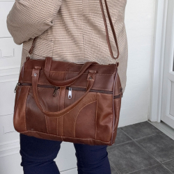 Anja skuldertaske i mørk cognac lammeskind - Freja skind