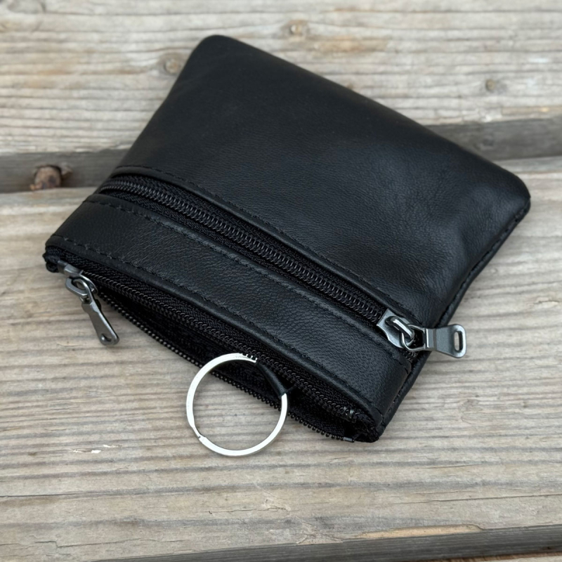 Sort Sanne skindpung i blød lammeskind - Freja skind