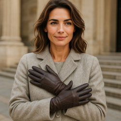 Lang dame skindhandske - brun lammeskind - Natures collection - NCF3003