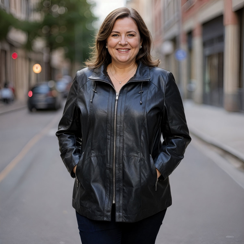 Cindy plus size lammskinnsjacka i mjukt svart skinn - Dam - Freja Skind.