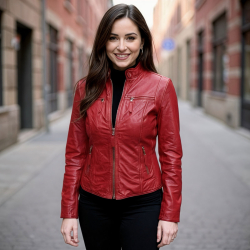 Rød skindjakke i blød lammeskind - Sporty design - God pasform