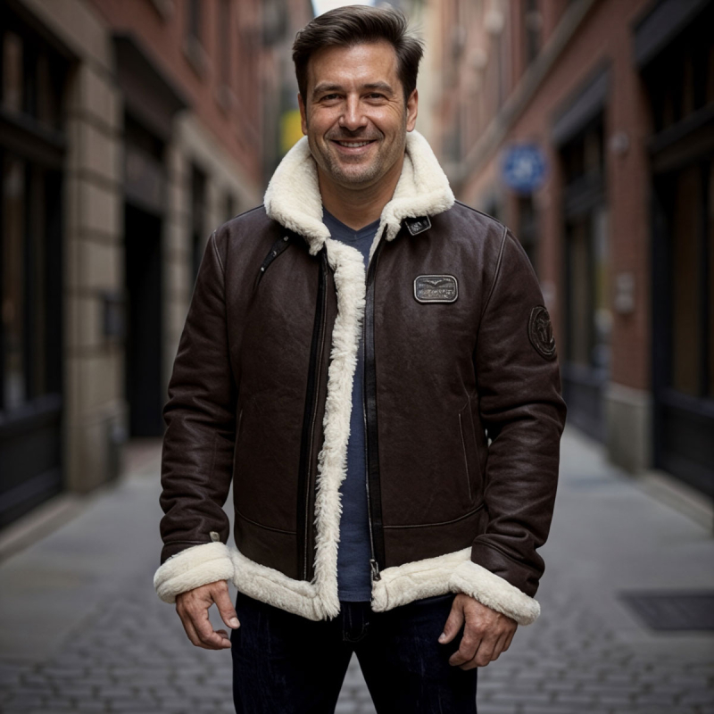 Jackson fårskinnsjacka - Pilotstil - Brun - Herr - Freja Skind