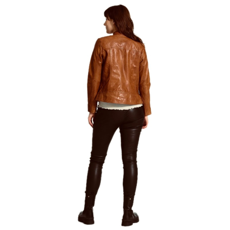Cognac skinnjacka bra passform - Mjuk skinnjacka i sportig design - dam