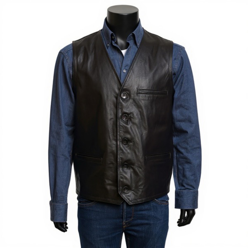 Sort herre skindvest - Blød lammeskind - Klassisk design - Freja skind