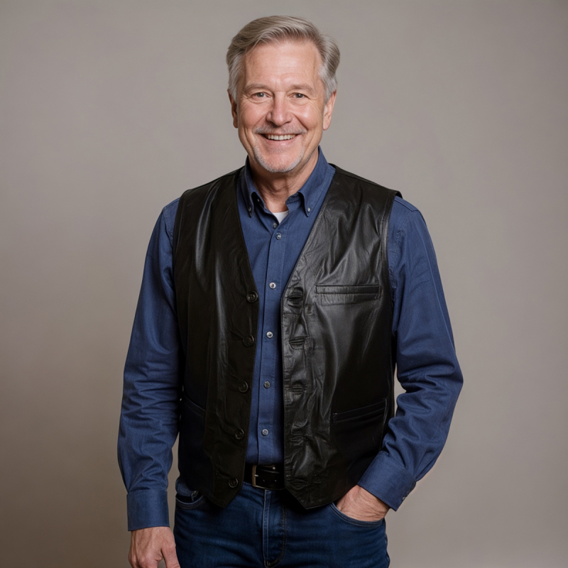 Sort herre skindvest - Blød lammeskind - Klassisk design - Freja skind