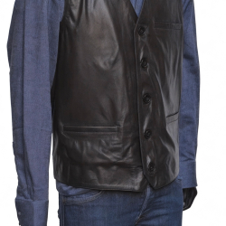 Sort herre skindvest - Blød lammeskind - Klassisk design - Freja skind